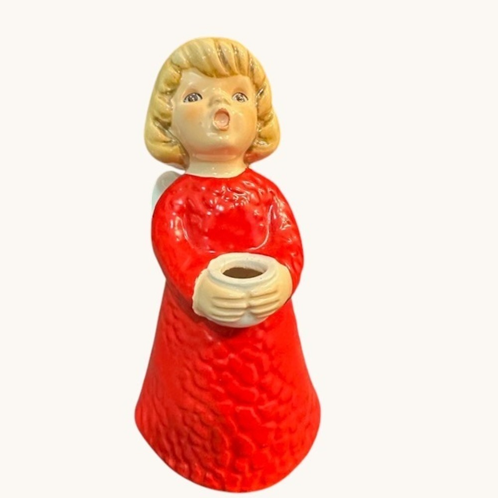 Vintage Goebel Angel Figurine Choir‎ Singer Red Dress Ceramic Germany 42045